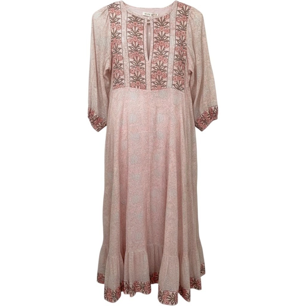 Marea by Liz Joy Midi Dress Blush Pink Floral Block Print Size XS NWT